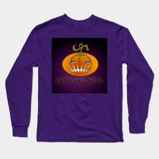 Scary Pumpkin on purple background. Long Sleeve T-Shirt